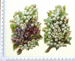 2 GRANDS CHROMOS  DECOUPIS ...H: 14 Cm...BOUQUETS DE MUGUETS , VIOLETTES - Fleurs