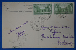 P28 MAROC BELLE CARTE 1924 MEKNES POUR  CASABLANCA +PAIRE DE T.P+ AFFRANCHISSEMENT INTERESSANT - Storia Postale