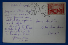 P28 MAROC BELLE CARTE 1951 RABAT POUR PARIS FRANCE+ AFFRANCHISSEMENT PLAISANT - Covers & Documents
