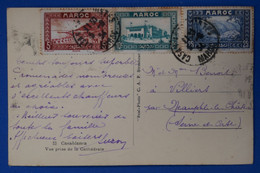 P28 MAROC BELLE CARTE 1954 CASABLANCA POUR  VILLIERS FRANCE+ AFFRANCHISSEMENT INTERESSANT - Lettres & Documents