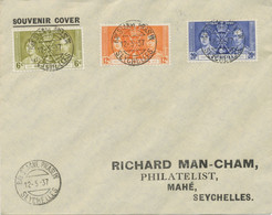 SEYCHELLES 1937 CORONATION FDC W. Rare FDI "BAY St. ANNE PRASLIN / SEYCHELLES" - Seychelles (...-1976)