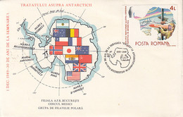 SOUTH POLE, ANTARCTIC TREATY, SPECIAL COVER, 1989, ROMANIA - Traité Sur L'Antarctique