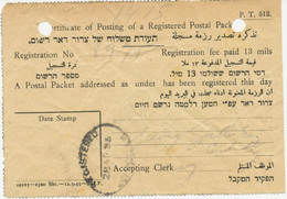 PALESTINE 1936,oval Postmark „REGISTERED / JERUSALEM“ On Certificate Of Posting - Palestina