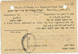PALESTINE 1936,oval Postmark „REGISTERED / JERUSALEM“ On Certificate Of Posting - Palästina