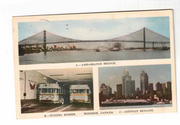 Windsor, Ontario, Canada, 3 Views "Ambassador Bridge, Tunnel Buses, Detroit Skyline". 1950 WB Postcard - Windsor