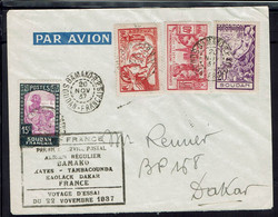 Voyage D'Essai Premier Vol Bamako-Dakar Par Air France 20 Nov.1937 - Affranchissement Varié à 1,65 F Pour Dakar - B/TB - - Brieven En Documenten