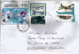 Mitsubishi Zero Japanese Aircraft , Letter From Japan Sent To Andorra With Prevention Covid-19 - Briefe U. Dokumente