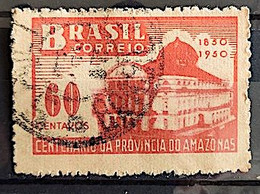 C 257 Brazil Stamp Centenary Amazonas Province Theater Architecture 1950 Circulated - Autres & Non Classés