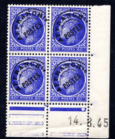 YT-N°: P 87 - CÉRÈS DE MAZELIN, Coin Daté Du 14.08.1945, Galvano B De A+B, 5e Tirage, NSC/**/MNH - Preobliterati