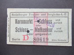 Ticket Fahrschein 1928 Heidelberger Straßen Und Bergbahn AG Kornmarkt - Schloss / Schloss - Molkenkur Serie D - Europe