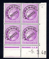 YT-N°: P 91A - CÉRÈS DE MAZELIN, Coin Daté Du 05.03.1948, Galvano U De U+V, 4e Tirage, NSC/**/MNH - Preobliterati