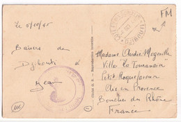 COTE DES SOMALIS - 1945 - CARTE FM De DJIBOUTI  => AIX EN PROVENCE - Storia Postale