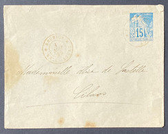 Réunion Entier Lettre 1er Mai 1888 15c Bleu Oblitéré Hell Bourg Brun Rougeatre  Cilaos En Arrivée Au Verso En Vert TTB - Covers & Documents