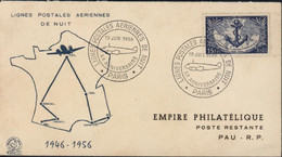 Enveloppe + Cachet Lignes Postales Aériennes De Nuit 1946 1956 CAD Illustré Paris 19 6 1956 Avion YT 889 - 1960-.... Covers & Documents