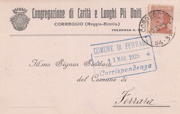 10092-CARTOLINA PUBBLICITARIA CONGREGAZIONE DI CARITA' E LUOGHI PII UNITI-CORREGGIO-1925-FP - Reclame