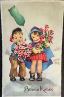 Cp De 1961, éd MD Paris Série N°2475, Bonne Année, 2 Enfants Chargés De Fleurs Et Ballon "de Baudruche" - Año Nuevo