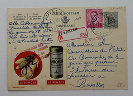 1951 Belgique RECO Carte Postale F.1,50+F6 Roi+pubblic.AEROXON+timbre ADMINISTRATION DE LA GUERRE-BB - 1951-1975 Heraldic Lion