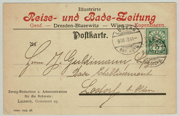 Schweiz 1899, Kreuz Und Wertziffer, Postkarte Reise- Und Bade-Zeitung Luzern - Lostorf, Tourismus / Tourisme / Tourism - Cartas