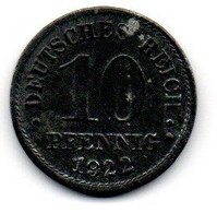 Allemagne -  10  Pfennig 1922 TB+ - 10 Renten- & 10 Reichspfennig