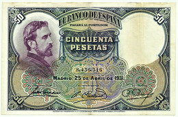 ESPAÑA - 50 Pesetas - 25.04.1931 - Pick 82 - Eduardo Rosales - II Republica - 50 Pesetas