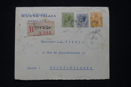 MONACO - Enveloppe Du Riviera Palace En Recommandé Pour St Etienne En 1928 - L 95450 - Brieven En Documenten