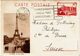 CTN67/FR - CARTE POSTALE VUES DE PARIS LA TOUR EIFFEL POUR LA SUISSE 22/3/1936 - Standard Postcards & Stamped On Demand (before 1995)
