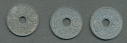 10 Centimes Lindauer Lot De 3 Types De Pièces En Zinc De 1941 (avec Ou Sans Points, Soulignés Ou Pas) - 10 Centimes
