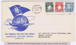 Ireland Airmail 1945 First Flight Shannon To Gander By American Airlines Printed Cachet Cover LUIMNEACH 24 NOV 1945 - Luftpost