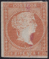 1855-261 CUBA 1855 ISABEL II PUERTO RICO ANTILLAS 2r ORAGE FINE USED. LINEA DE TINTA BORRADA. - Prefilatelia