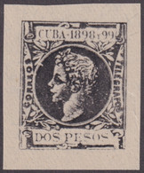 1898-315 CUBA 1898 2$ ALFONSO XIII IMPERFORATED PHILAELIC FORGERY PARA ESTUDIO. - Prefilatelia