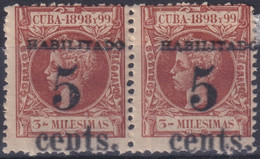 1899-481 CUBA 1899 5c S. 3c US OCCUPATION 2th ISSUE PAIR PHILATELIC FORGERY. - Unused Stamps