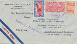 GUATEMALA 1948 Int. MiF A. Pra.-Flugpost-Brief Mit Viol.   L1 „TRANSATLANTIC AIR MAIL SERVICE „GUATEMALA - NÜRNBERG" - Guatemala