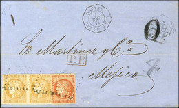 Ancre / N° 43 Paire + 48 Càd Octo HAVANE / PAQ. FR.B N° 1 Sur Lettre Pour Mexico. Au Recto, Taxe Tampon 4. 1871. Excepti - 1870 Emission De Bordeaux