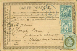 Càd Bleu PARIS (60) / N° 50 + 63 + 65 Sur Carte Précurseur Pour Chalon-sur-Marne. 1876. - SUP. - R. - 1871-1875 Cérès