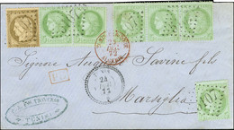 GC 5107 / N° 53 (6) + 56 Càd T 22 TUNIS / * Sur Lettre Pour Marseille. Au Recto, Càd Rouge TUNIS PAR BONE / ALGERIE. 187 - 1871-1875 Cérès