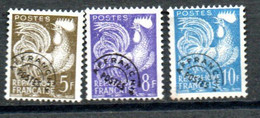 Préoblitérés Yvert N° 107, 109 Et 110, Type Coq Gaulois 5f 8f 10f - 1953-1960