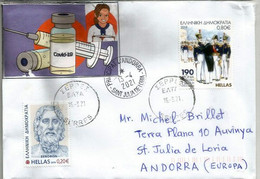Belle Lettre De Grèce Arrivée Andorra Pendant Confinement Covid-19, Avec Vignette Locale Prevention Coronavirus - Covers & Documents