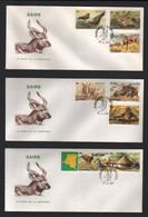 BUZIN / 3 FDC's DU ZAIRE DE 1984 / COB 1216/1223 / PARC DE LA GARAMBA / PATTES DES ENVELOPPES COLLEES - 1980-1989