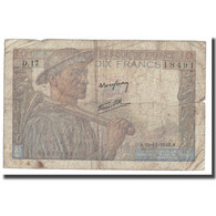 France, 10 Francs, Mineur, 1942, 1942-11-19, B+, Fayette:8.5, KM:99e - 10 F 1941-1949 ''Mineur''