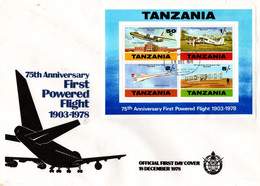 FDC Aviation 1978 - Bloc Wright Concorde Fokker Dragon - Zanzibar - Airplane Flugzeug - Tanzania (1964-...)