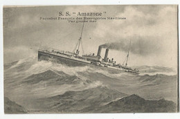 Cpa Bateau Paquebot Français  Ss Amazone Des Messageries Maritimes Par Grosse Mer - Steamers