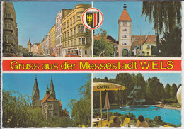 WELS MESSESTADT - Mehrfachansicht M. Stadtplatz, Ledererturm, Herz-Jesu-Kirche, Schwimmbad - Wels