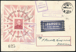 1934 LEHE Blokk Kisérleti Légiposta Járati Levelező Lapon (25.000) - Other & Unclassified