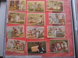 Circa 1890 - 12 Chromos Arlequin Pierrot, Humour,  Litho Cards Printed By PUB Printers Bouillon Rivoire ADVERTISING - Other & Unclassified