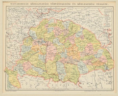 Cca 1896 Magyarország Közigazgatási, Törvénykezési és Közlekedési Térképe, Pallas Nagy Lexikona, Bp., Posner-ny., Paszpa - Altri & Non Classificati