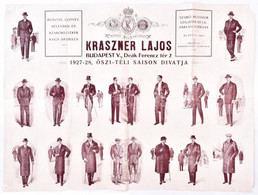 Kraszner Lajos 1926-27 őszi-téli Férfi Divat Ruhaüzlet Plakátja. 48x62 Cm Hajtásnál Kis Beszakadások. - Andere & Zonder Classificatie