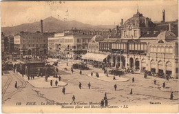 T2/T3 1924 Nice, Nizza; La Place Massena Et Le Casino Municipal / Massena Square And Municipal Casino, Automobiles, Tram - Unclassified