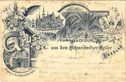 T2/T3 1897 (Vorläufer) Wroclaw, Breslau; Gruss Aus Dem Schweidnitzer Keller, Fürstensaal, Rathhaus, Eingang / Restaurant - Unclassified