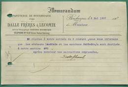 59 Bousbecque Dalle Freres Et Lecomte Papeterie De Bousbecque ( Nord ) 3 Mai 1907 - Imprenta & Papelería