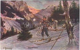 ** T1/T2 Skipatrouille / WWI Austro-Hungarian K.u.K. Military Art Postcard, Mountain Troops, Ski Patrol S: F. Höllerer - Unclassified